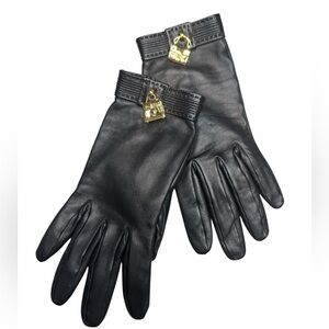 Hermes Kelly Constance Gold Amulette Black Lambskin Leather Gloves Size XS 6.5